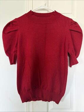 Women's Red Puff Sleeve Knit Top